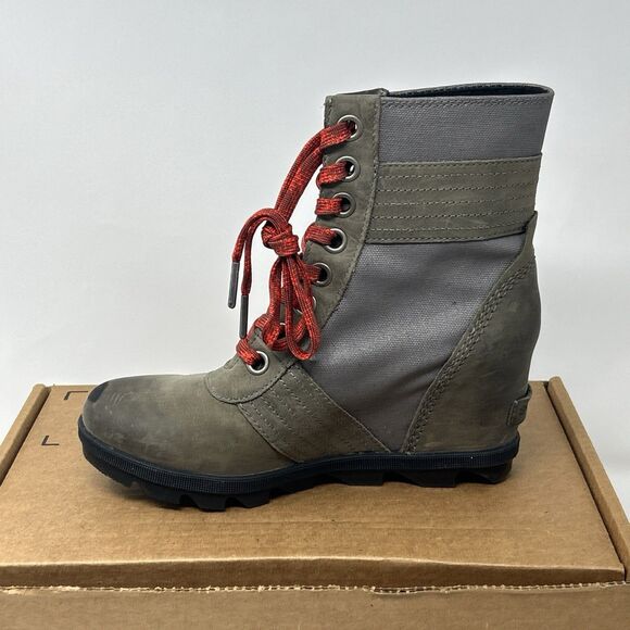 SOREL Lexie Wedge Ankle Boot Quarry Waterproof Leather Canvas Size 7.5/EU 38.5 - Picture 5 of 16